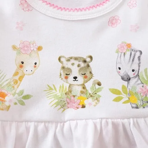 Vista 5 de Linda jirafa + cebra con estampado floral de manga larga para bebé niña, mono blanco para mameluco de una pieza