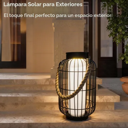 Vista 2 de pearlstar Farol grande con energía solar para exteriores, luces colgantes de metal resistente, lámpara de mesa solar decorativa impermeable