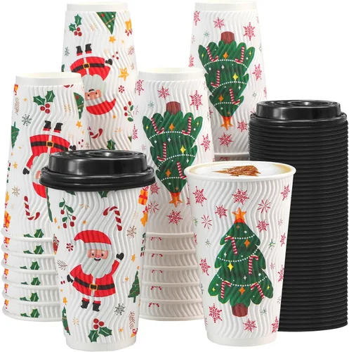 Vista 6 de Lamosi 500 Pack - 12 oz Insulated Disposable Coffee Cups with Lids, To Go Paper Coffee Cups with Lids, Corrugated Ripple Wall Cup for Hot Drink