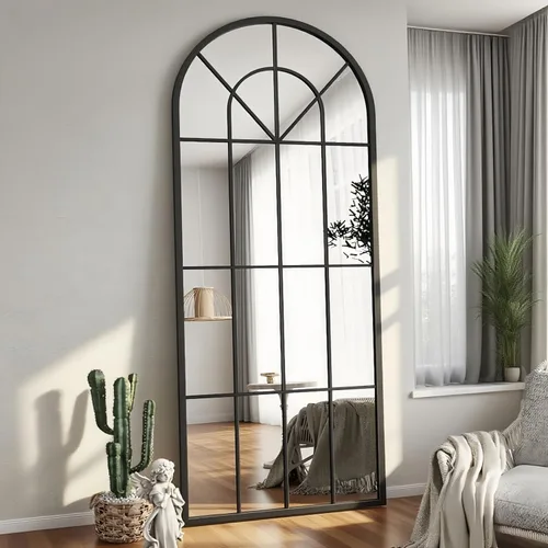 Vista 9 de Degfig - Espejo arqueado de longitud completa, 64 x 21 pulgadas, espejo de pie con soporte para sala de estar, dormitorio, entrada, color negro