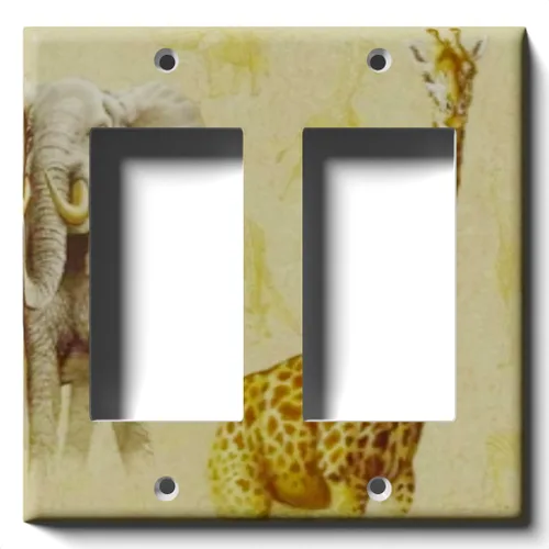Vista 5 de Placa decorativa de salida - Jirafa y elefante en faros - Receptáculo doble dúplex