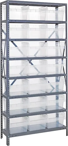 Vista 195 de Quantum QSBU-245BK Heavy Duty Shelving Unit with (7) Shelves and (24) QUS245 Black Bins for Garage Warehouse Storage Distribution 400 lb Load