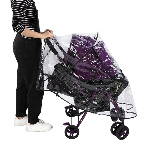 Vista 3 de Cubierta de lluvia para cochecito de bebé, transparente, transpirable, resistente al viento, cubierta de PVC universal para cochecito de viento