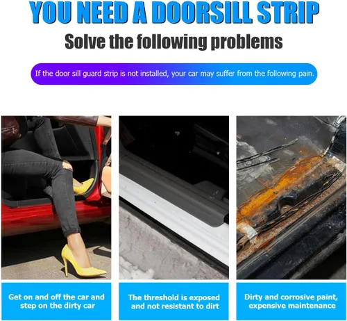Vista 6 de AUCELI 4 protectores de umbral de puerta de automóvil y 1 protector de parachoques trasero, tiras de fibra de carbono antiarañazos, calcomanía