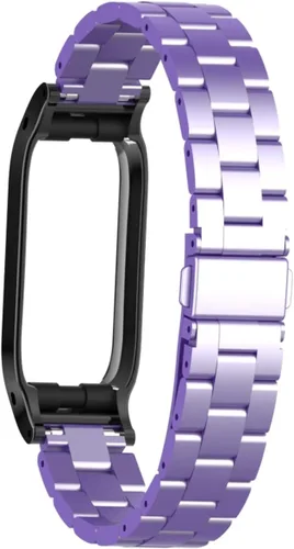 Vista 5 de Correa de reloj de metal compatible con Samsung Galaxy Fit2 SM-R220 de acero inoxidable con marco protector de caja de repuesto para Fit 2 SM-R220