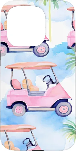 Vista 14 de Pink Golf Carts & Palm Trees Watercolor Case for iPhone 17