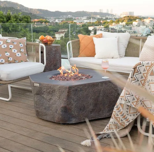 Vista 8 de Elementi+ Mesa de Fuego de Gas Colorado de Hormigón Fundido de 56" Rectangular, Hoguera al Aire Libre con Ignición Electrónica Incluye Cubierta