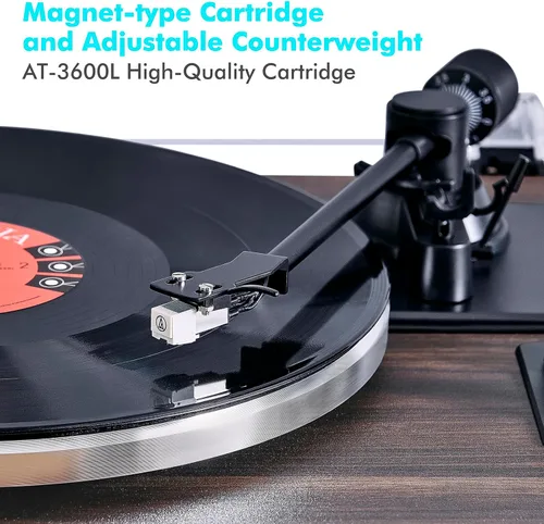 Vista 5 de Tocadiscos con altavoz, tocadiscos de vinilo con cartucho magnético para decoración del hogar y entretenimiento, tocadiscos de vinilo adecuado