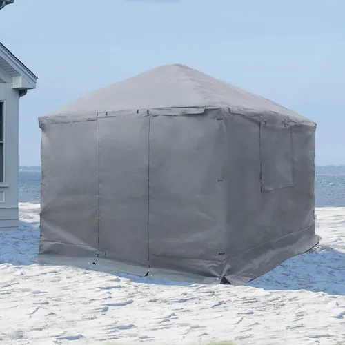 Vista 12 de Sojag Cubierta de invierno para cenadores, accesorio impermeable de 8 x 8 pies con puerta enrollable y paneles ventilados, almacenamiento al aire