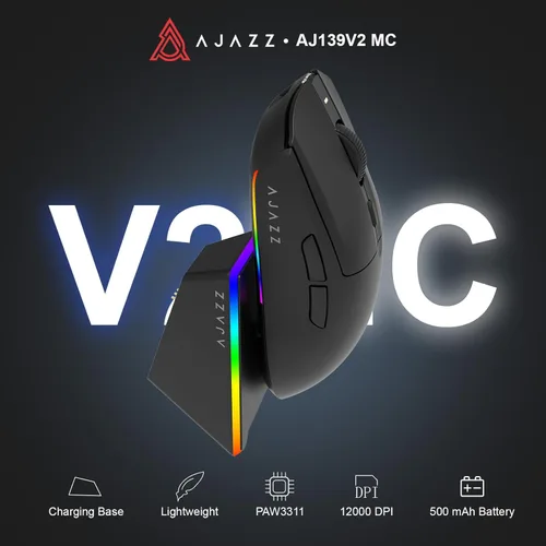 Vista 2 de AJAZZ Ratón conectado de tres modos AJ139 V2 MC, sensor PAW3311, tasa de retorno de 1000 Hz, duración de la batería de 500 mAh