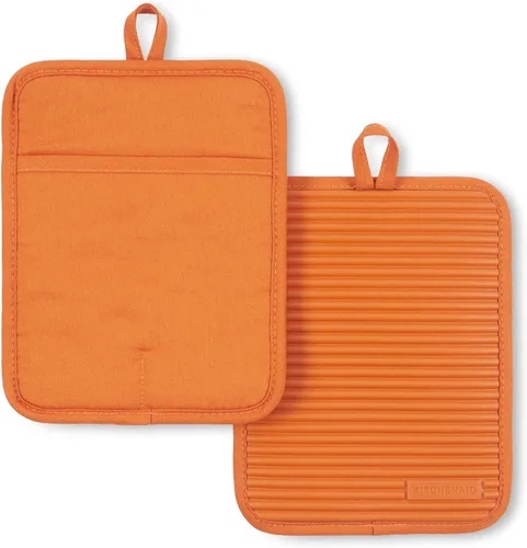 Vista 7 de KitchenAid - Juego de agarraderas de silicona suave y acanalada, naranja sorbete, 7 x 9 pulgadas Sorbete de naranja