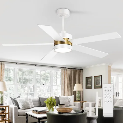 Vista 9 de Ventiladores de techo con luces y control remoto, ventilador de techo industrial de 52 pulgadas con motor de CC reversible, 6 velocidades, luz de 3