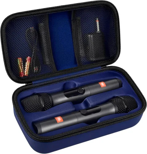 Vista 12 de Funda de micrófono inalámbrico compatible con el sistema de dos micrófonos inalámbricos JBL, bolsa de viaje de mano con micrófono dual para cantar