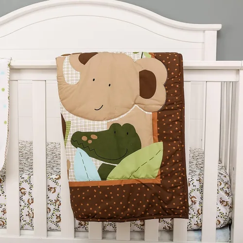 Vista 5 de Brandream Juego de sábanas para cuna de la selva para bebés, niños pequeños, 100% algodón, estampado botánico de mono animal, juego de sábanas