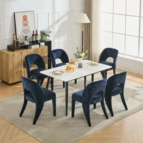 Vista 5 de Set of 2 Dining Chairs with Hollowed-Out Backrest, Chenille Upholstered Desk Chair and Table & Chair Sets for Kitchen and Dining Room,Blue