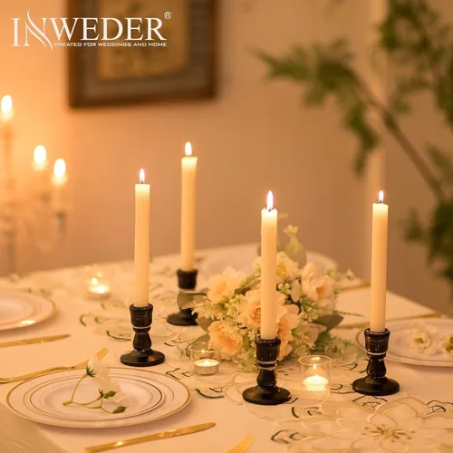 Vista 5 de Portavelas cónicos de madera: Portavelas rústicos negros de madera estilo granja para decoración otoñal de Halloween, sala de estar, mesa