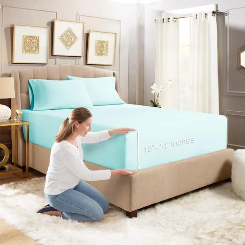 Vista 17 de Empyrean Bedding - Sábanas bajeras tamaño Queen, con sábana de cajón extra profunda – Juego de sábanas bajeras extra profundas, de 24 pulgadas