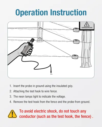 Vista 5 de ALLOSUN GK503C Probador de Voltaje de Cerca Eléctrica NEON Max 9000V, Localizador de Fallas de Cerca Eléctrica, Rojo
