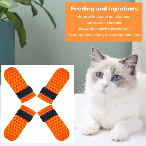 Vista 7 de Fundas para patas de gato antiarañazos, protectores de pies de malla, ajustables, antideslizantes, transpirables para bañarse y cortar uñas