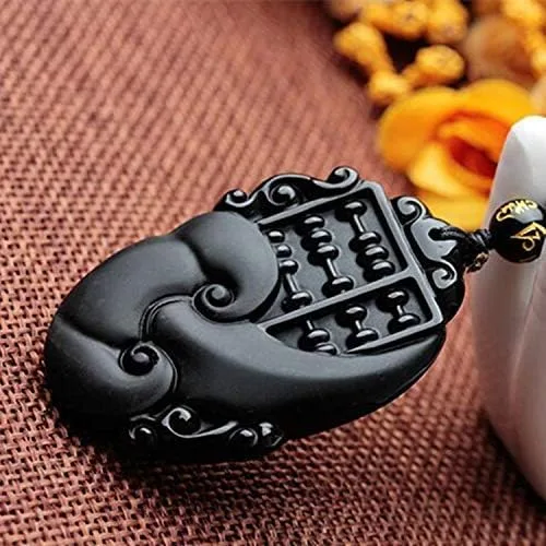 Vista 4 de Collar con colgante de amuleto de cristal de obsidiana con cadena de cuentas para mujer o mujer, Piedra, Obsidiana