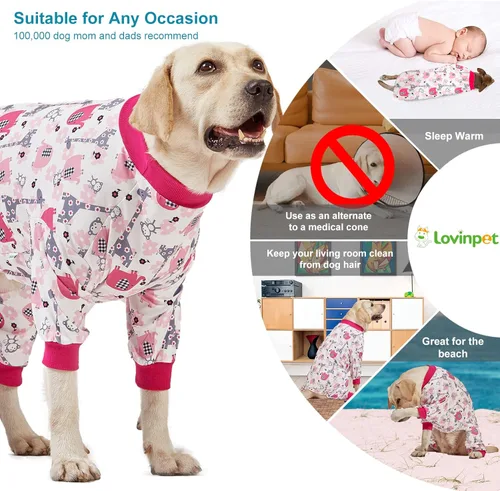 Vista 5 de LovinPet Labrador - Mameluco grande para perro, alivio de la ansiedad de las mascotas, antilamer, ropa de recuperación poscirugía, tela elástica