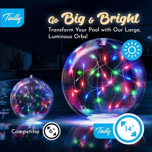 Vista 5 de TIALLY Luces solares flotantes de hadas para piscina, luces LED inflables de 14 pulgadas para piscina enterrada, luces de piscina impermeables que