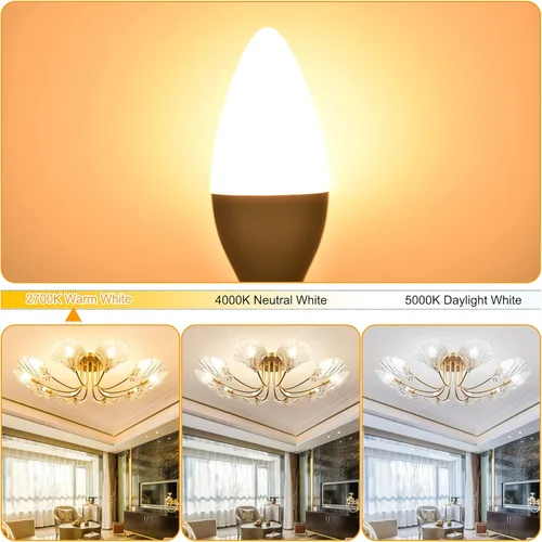 Vista 5 de comzler Bombilla LED E12, bombillas LED pequeñas equivalentes a 60 W, bombillas blancas cálidas de 2700 K para ventilador de techo, lámpara tipo B