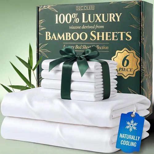 Vista 9 de DECOLURE Juego de sábanas 100% viscosa derivada de bambú, tamaño individual, sábanas de lujo de 4 piezas de enfriamiento natural, juego de cama Negro