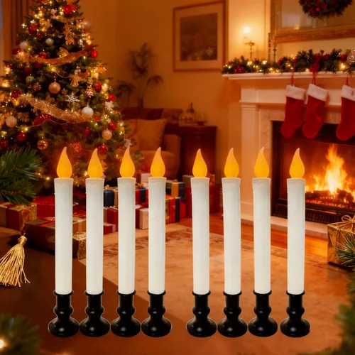 Vista 11 de Luces LED de Navidad para ventana, base negra, sensor de atardecer a amanecer, velas alimentadas por batería de 9 pulgadas para decoración de mesa