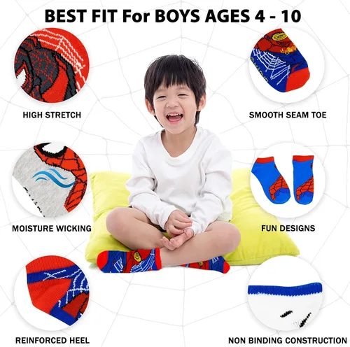 Vista 2 de Marvel Calcetines Spider-man para niños, 10 pares de calcetines de corte bajo para niños de 3 a 9 años