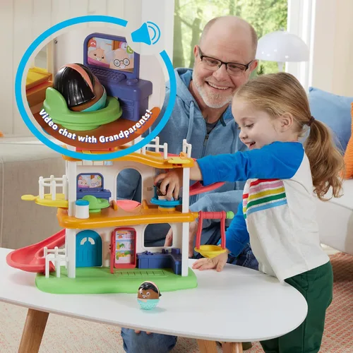 Vista 6 de Playskool Weebles My Smart House - Juguete preescolar Weeble Wobble para niños pequeños, altavoz inteligente con sonidos + canciones, 3 pisos