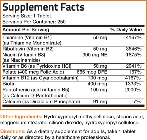 Vista 27 de Bronson Complejo de vitamina B Super B de liberación lenta sostenida (vitamina B1, B2, B3, B6, B9 - ácido fólico, B12) contiene todas las vitaminas