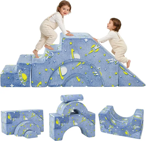 Vista 14 de MeMoreCool - Sofá modular para niños, sofá de espuma con diseño de tobogán y escalera, sofá convertible para niños para sala de juegos, mueble