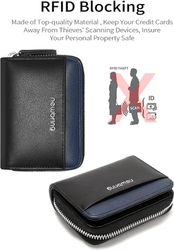 Vista 7 de Tarjetero RFID con cremallera tarjetero Negro 18 ranuras para tarjetas y 2 ventanas de identificación