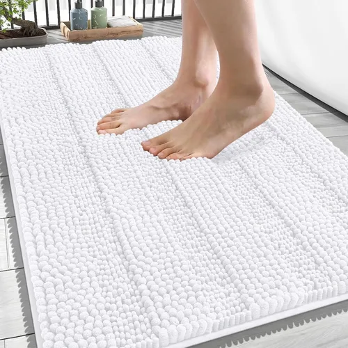 Vista 347 de OLANLY Alfombras de Baño Gruesas de 47 x 20 pulgadas, Extra Suaves Absorbentes de Chenilla a Rayas, Respaldo de Goma, Lavables y Secables a Máquina