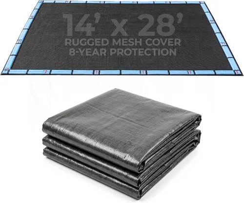 Vista 12 de Defender Cubierta para alberca enterrada, de malla resistente, rectangular, para invierno., Negro