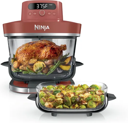 Ninja Crispi Pro - Freidora de aire de vidrio 6 en 1 | Recipientes y tapas de 450 °F, no tóxico, de 6 cuartos y 2.5 cuartos de galón | Microondas,