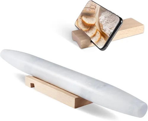 Vista 16 de Koville Rodillo de Mármol Natural Africano, Rodillo de Masa Pulido Antiadherente, Pasta, Dumpling, Fondant, Corteza de Pastel, Pan, Masa de Pizza