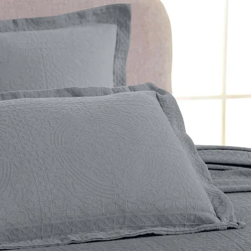 Vista 46 de Superior Fleur De Lis - Juego de colcha de algodón de 2 piezas, decoración de cama para el hogar, colcha decorativa con textura, 1 funda de Negro