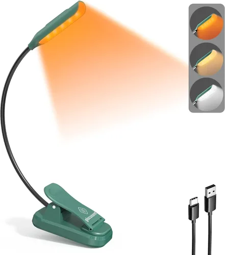 Vista 10 de Glocusent Willow Book Light, 10 LED, 3 colores y 3 niveles de brillo, recargable, ligero, con clip, diseño moderno, blanco puro, material ABS
