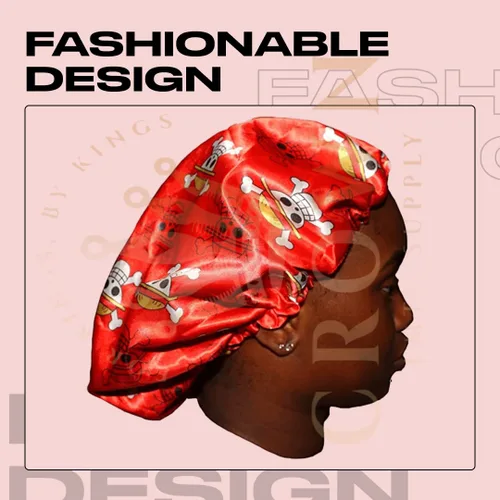 Vista 4 de Gorro de Anime con Banda Elástica Suave Ajustable para Mujeres y Hombres Gorros Sedosos para Dormir Tela de Satén Cómoda, Rojo Op