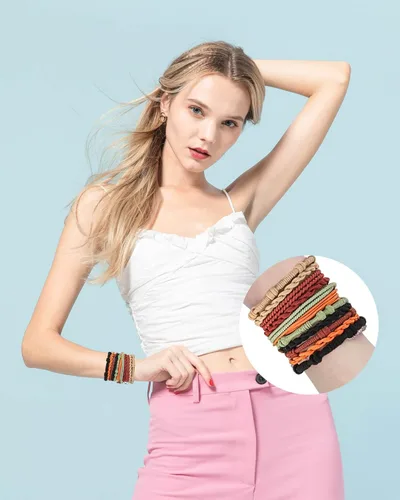 Vista 2 de Pulsera bohemia para el cabello para mujer, 20 piezas, 4 estilos, hermosa pulsera de doble uso y banda para el cabello, suave y elegante, accesorios