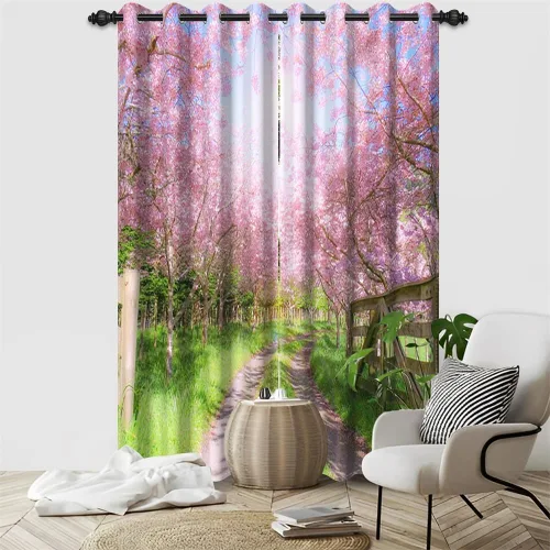 Vista 34 de Cortinas opacas para ventana con vista de cascada, día soleado, amanecer, primavera, paisaje natural, cortinas de ventana con aislamiento térmico