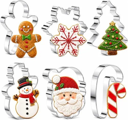 Cortadores grandes de galletas navideñas de 4 pulgadas, juego de 6 piezas