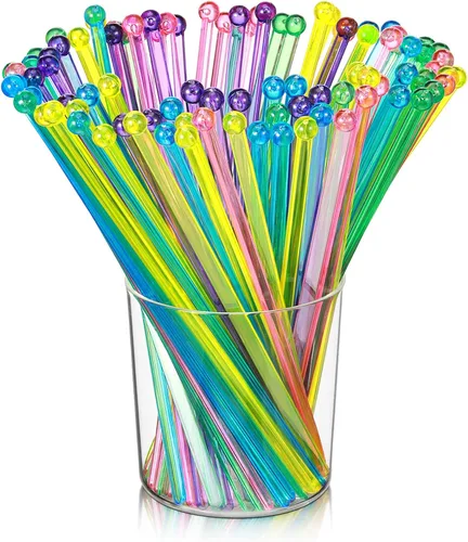 Vista 9 de Mudder 100 unidades desechables de plástico redondo superior cristal Swizzle Sticks (dorado)