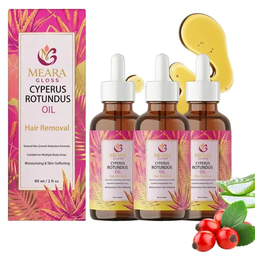 Vista 9 de Meara Gloss Cyperus Rotundus - Aceite natural de reducción de vello corporal para cara, piernas y línea de bikini, alternativa hidratante