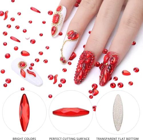Vista 5 de Nibiru 3830 piezas de diamantes de imitación rojos multiformas de diamantes de imitación para decoración de joyas de arte de uñas, parte trasera