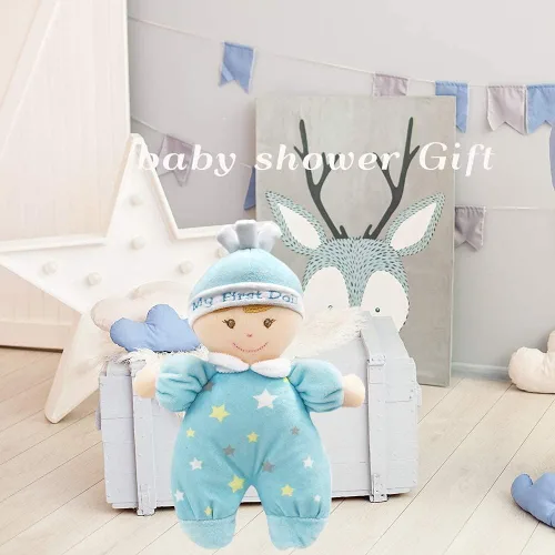 Vista 7 de June Garden 9" My First Doll Noah - Muñeca de peluche suave con sonajero - Traje azul bebé