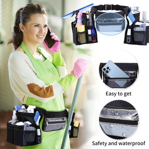 Vista 4 de Cinturón de herramientas de limpieza, cinturón de limpieza de velocidad, suministros de limpieza, cinturón de cintura ajustable, bolsa de limpieza