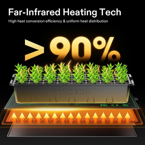 Vista 3 de VIVOSUN Tapete térmico para plántulas de 10"x20.75" con controlador de temperatura integrado, almohadilla térmica para plantas impermeable